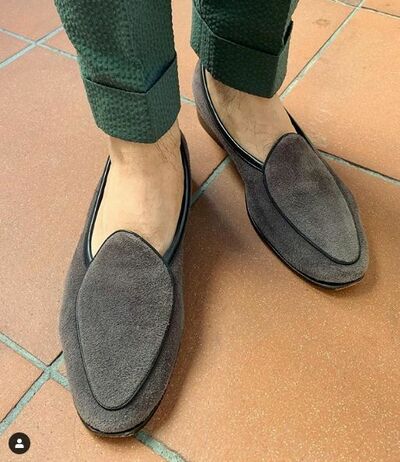 Handmade Men's Loafer Shoes, Men's Gray Suede Loafer Slip on Shoes