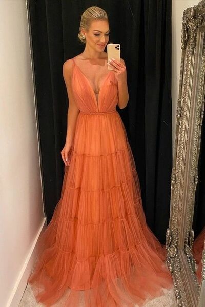 Simple OrangeTiered Prom Dress Formal Gown Party Dress