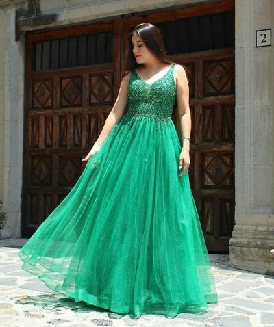 Green Beading Crystals Prom Dress Formal Gown Party Dress