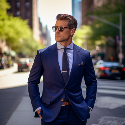 Blue Fashion Men's Suit 2 Piece Set Blazers Pants Classic Business Gentleman Formal Groom Wedding Party