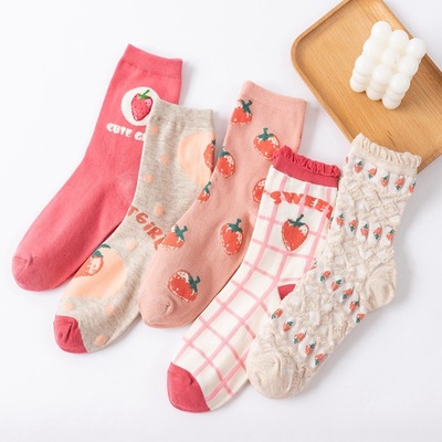 5pairs Sweet Strawberry Socks