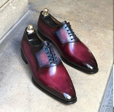 Men Purple Shaded Color Leather Lace up Dress Shoes