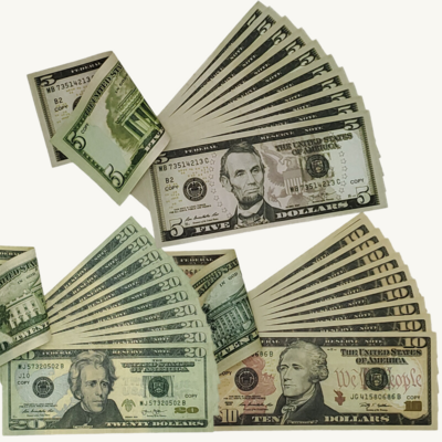 Prop Money 175 Pieces X $20+ $10 +$5 High-Quality Fake bills for Photography and Entertainment Double sided