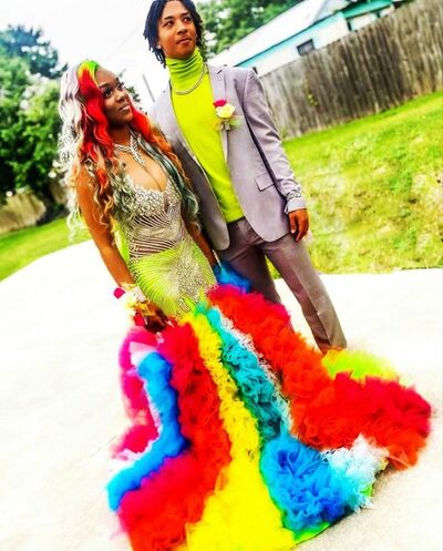 Colorful Rainbow Beading Crystals African Girl Prom Dress Formal Gown Party Dress