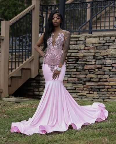 Pink Beading Crystals African Girl Prom Dress Formal Gown Party Dress