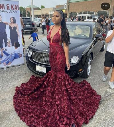 Red Lace African Girl Prom Dress Formal Gown Party Dress