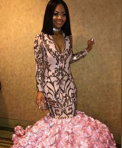 Pink Lace African Girl Prom Dress Formal Gown Party Dress
