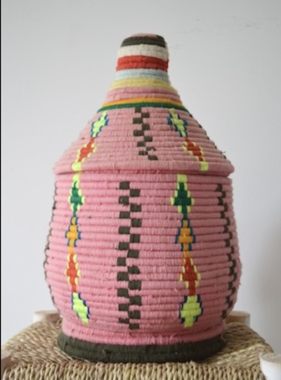 XL Berber Basket Handwoven Moroccan Wool Lidded Basket