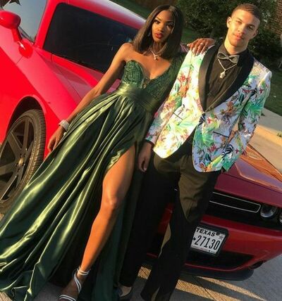 Oliver Green Side Slit African Girl Prom Dress Formal Gown Party Dress