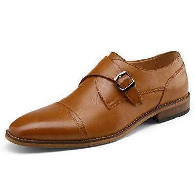 New Men's Brown Color Genuine Leather Single Buckle Strap Monk Cap Toe Shoes