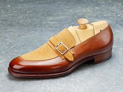 Men's Brown Leather Handmade Monk Strap Dress Shoes, Men Formal Shoes