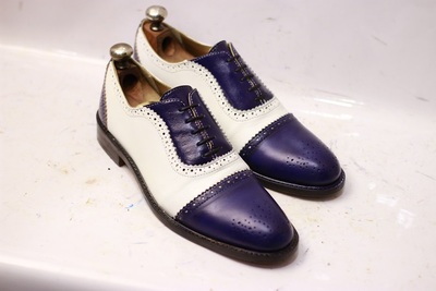 Men's New Handmade Blue & White Leather Stylish Cap Toe, Lace Up Style Dress & Formal Wear Shoes