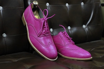 New Men's Handmade Formal Shoes Hot Pink Leather Lace Up Style Wing Tip Dress & Formal Wear Shoes