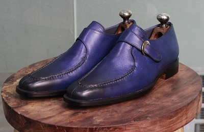 Men's Handmade Leather Shoes Two Tone Blue Leather Stylish Single Monk Strap Dress & Formal Wear Shoes