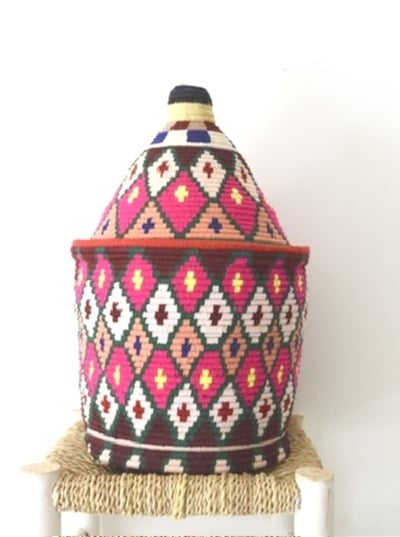 XXL Berber Basket Vintage Handwoven Berber basket Vintage Moroccan Berber Wool Lidded Basket