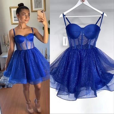 Royal blue prom dresses short homecoming gown - Thumbnail 1