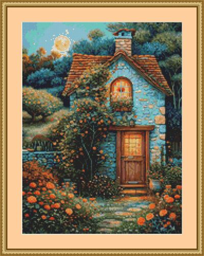 Blue Cottage Cross Stitch Pattern