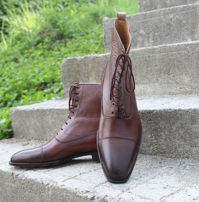 Crafted Leather Handmade Brown Ankle High Dress Lace up Boot