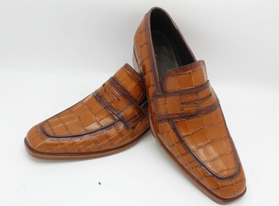 Crafted Leather Brown Crocodile Texture Leather Alligator Loafers Dress Shoes