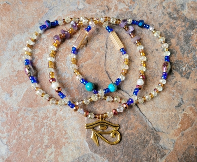 EYE OF HORUS GOLD๐โจ๏ธ CRYSTAL & GEMSTONE HANDMADE WAIST BEADS By Nubian Collection Artwear ๐