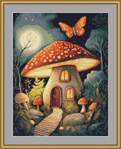 Toadstool House Cross Stitch Pattern
