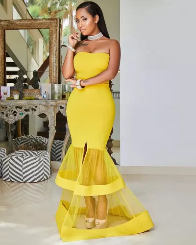 Yellow Mermaid Prom Dresses African Girls Graduation Party Evening Gowns