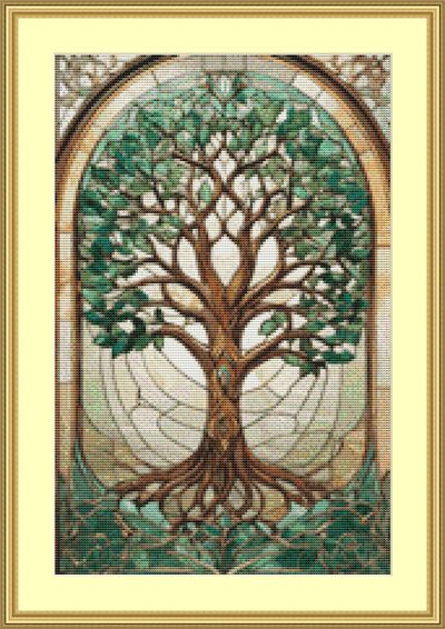 Stained Glass Tree Of Life Cross Stitch Pattern