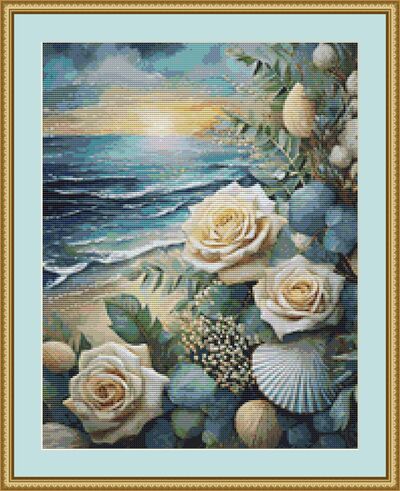 Shells And Roses Cross Stitch Pattern