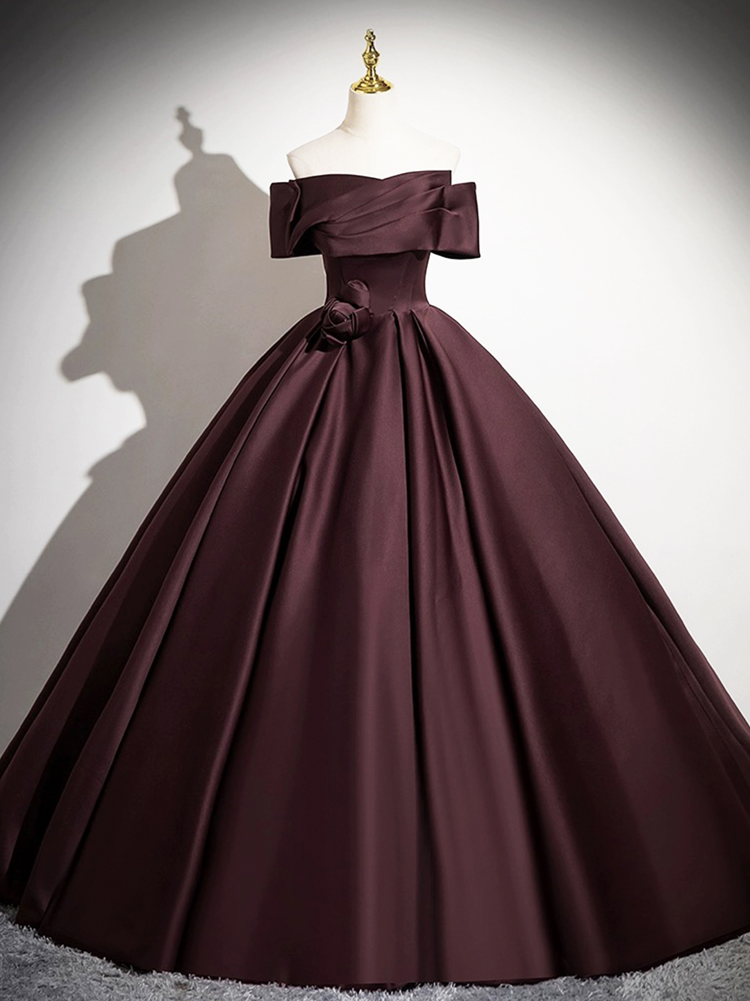 Dark Burgundy Satin Long Prom Dress