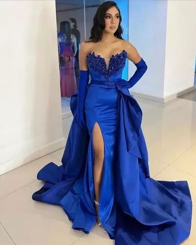 Royal Blue Mermaid Prom Dresses Long for Women Sweetheart Backless Beads Evening Pageant Birthday Party Gowns no gloves