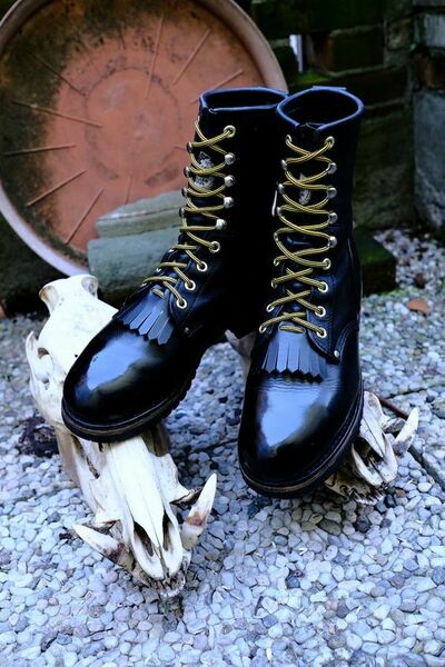Handmade Men's Black Fringes Ankle High Long Boots, Men Designer Lace up Retro ArmyMilitary Boots