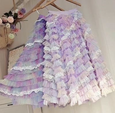Light Purple Layered Tulle Skirt Rainbow Tutu Tulle Maxi Skirt Custom Plus Size Holiday Outfit