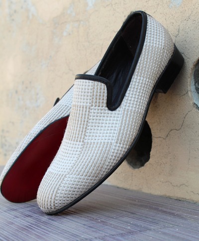 Plaid Fabric Slippers Moccasin Loafers Men Prom Wedding Casual Shoes