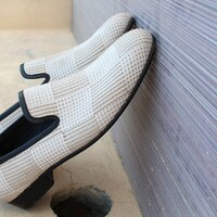 Plaid Fabric Slippers Moccasin Loafers Men Prom Wedding Casual Shoes - Thumbnail 1