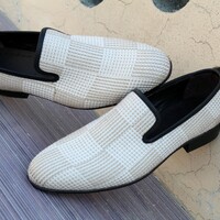 Plaid Fabric Slippers Moccasin Loafers Men Prom Wedding Casual Shoes - Thumbnail 2