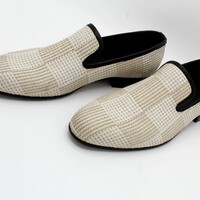 Plaid Fabric Slippers Moccasin Loafers Men Prom Wedding Casual Shoes - Thumbnail 3