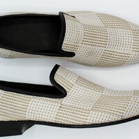 Plaid Fabric Slippers Moccasin Loafers Men Prom Wedding Casual Shoes - Thumbnail 5