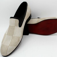 Plaid Fabric Slippers Moccasin Loafers Men Prom Wedding Casual Shoes - Thumbnail 6