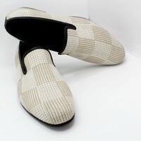 Plaid Fabric Slippers Moccasin Loafers Men Prom Wedding Casual Shoes - Thumbnail 7