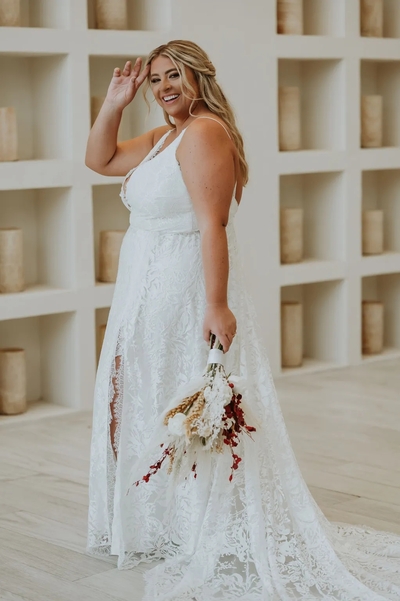 Simple Boho Lace Plus Size Wedding Dress Bridal Dresses