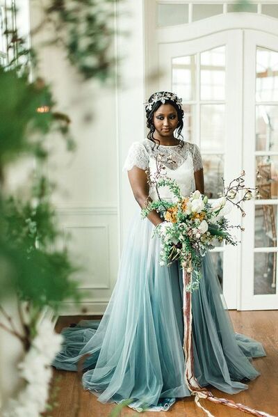 Simple Dusy Blue Boho Lace Wedding Dress Bridal Dresses