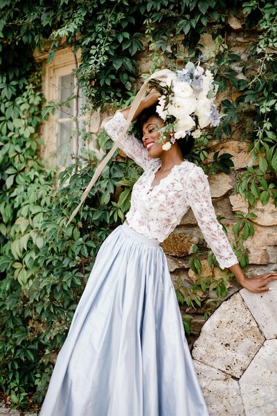 Simple Two Pieces Blue Boho Lace Wedding Dress Bridal Dresses