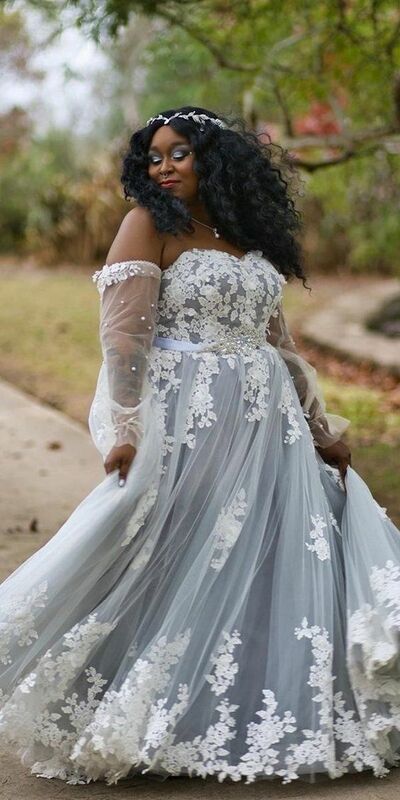 Plus Size Blue Boho Lace Wedding Dress Bridal Dresses