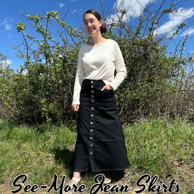 GABBY BUTTON BLACK WASH LONG DENIM SKIRT