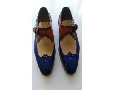 Handmade Mens Wing Tip Brogue, Monk Strap Office Shoes, Real Leather,Suede