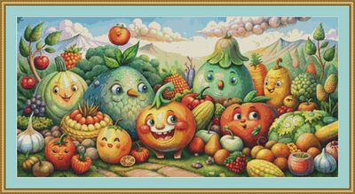 Happy Fruit And Vegetables Cross Stitch Pattern