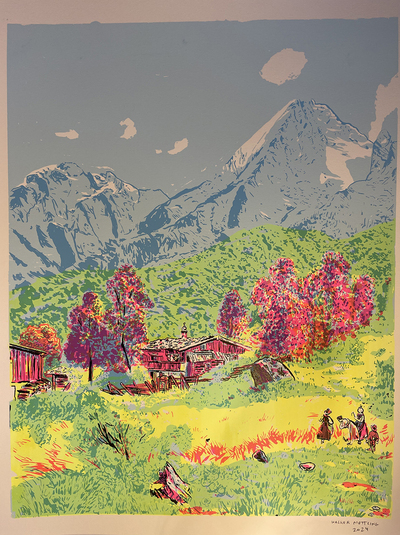 Ripoff of Carl Milner's 'Alpine Landscape Painting --Screen Print (18" x 24")