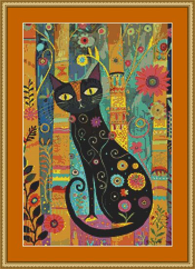 Floral Cat Cross Stitch Pattern