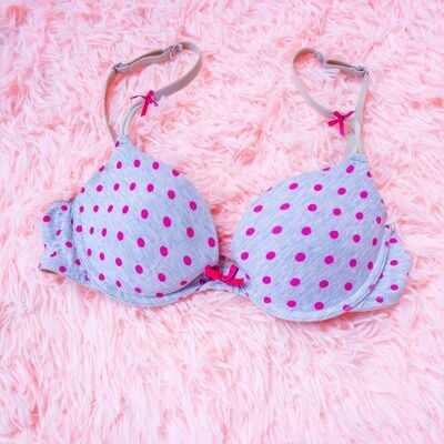 La Zenza Playful Polka Dots Pink Push-Up Bra | 34A | Uplifting Cleavage & Comfort | Dark Gray Violet Lingerie | Sexy