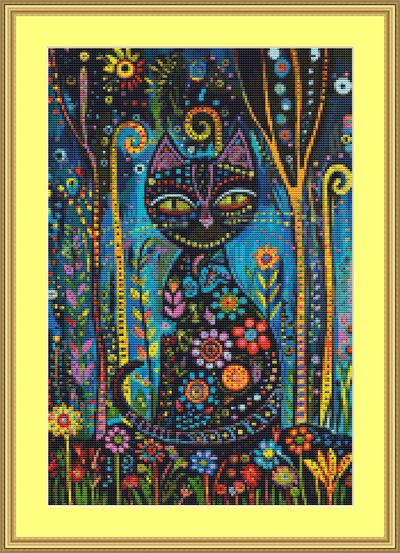 Cat With The Flowers Cross Stitch Pattern